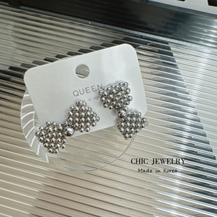 CHIC JEWELRY韩国QUEEN新款银色珠珠蝴蝶结精致百搭时尚耳钉耳环