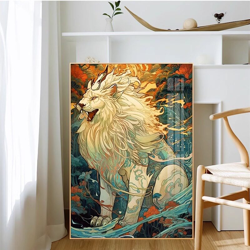 山海经神兽白泽钻石画满钻客厅卧室十字绣2023新款砖石贴画带框5d