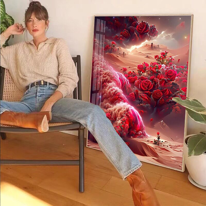 沙漠玫瑰钻石画满钻小件客厅唯美梦幻治愈十字绣2022新款砖石贴画