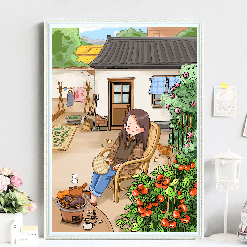 乡村小院十字绣2023年新款线绣客厅小件高端卡通人物卧室简单刺绣
