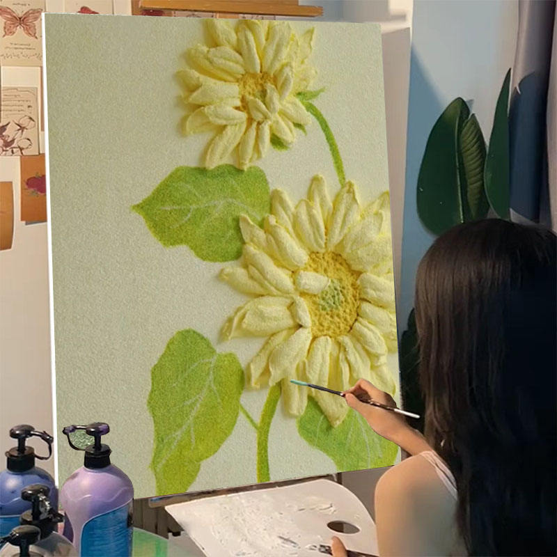 向日葵石英砂肌理画diy材料全套手工丙烯油画立体手绘花卉装饰画图片