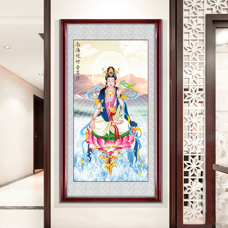 5d钻石画满钻十字绣2025新款客厅玄关竖版点贴砖坐莲南海观音大幅