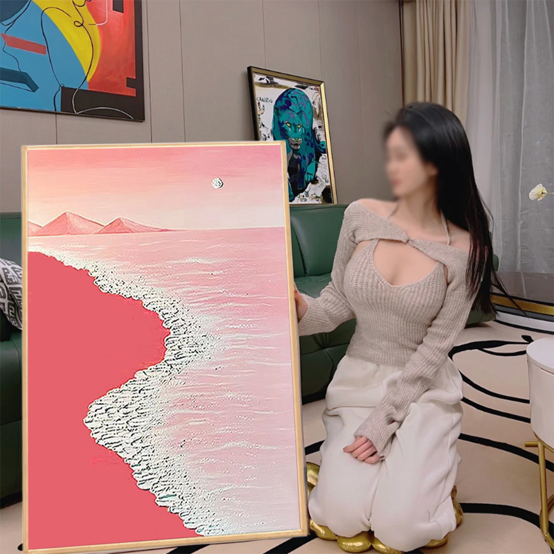 粉色沙滩ins钻石画客厅小件点贴砖十字绣2025新款玄关卧室手工diy