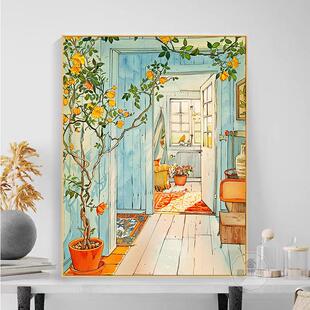 北欧绿植数字油画diy填充手工画画涂鸦成人减压高级油彩画装饰画