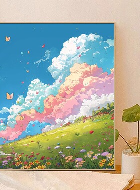 彩虹云朵数字油画diy手绘画画填色丙烯油彩卡通填充风景2025新款