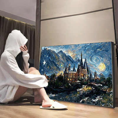 梵高星空霍格奥茨的城堡钻石画