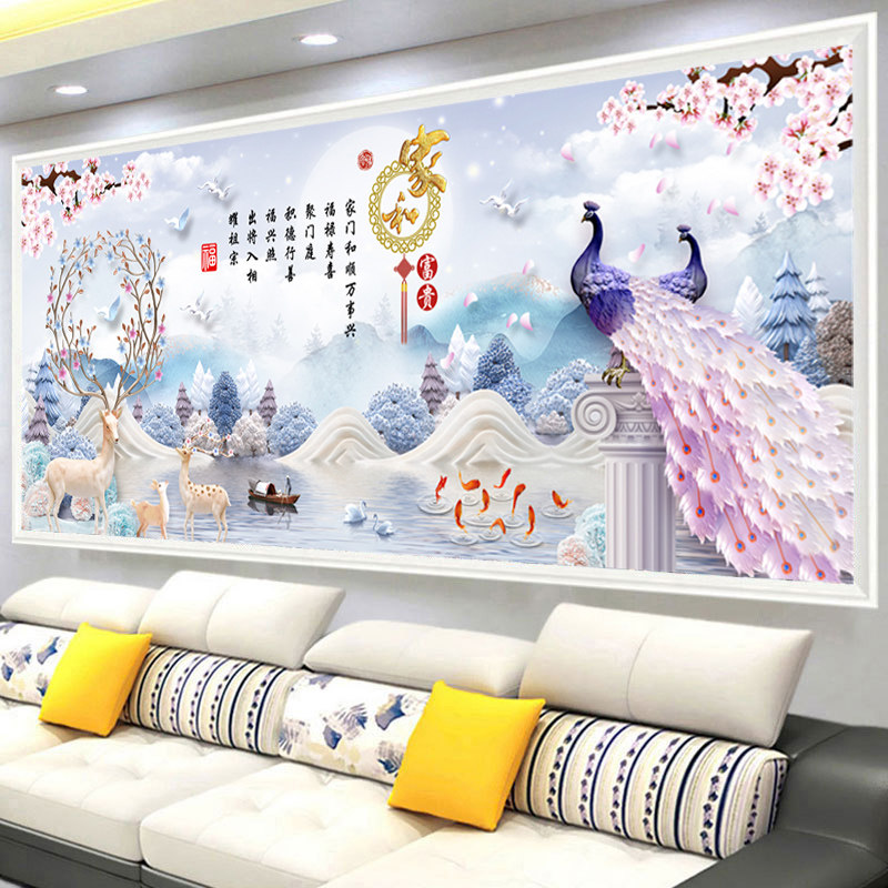 2025新款钻石画满钻客厅家和万事兴点贴砖石十字绣鹿大幅孔雀风景