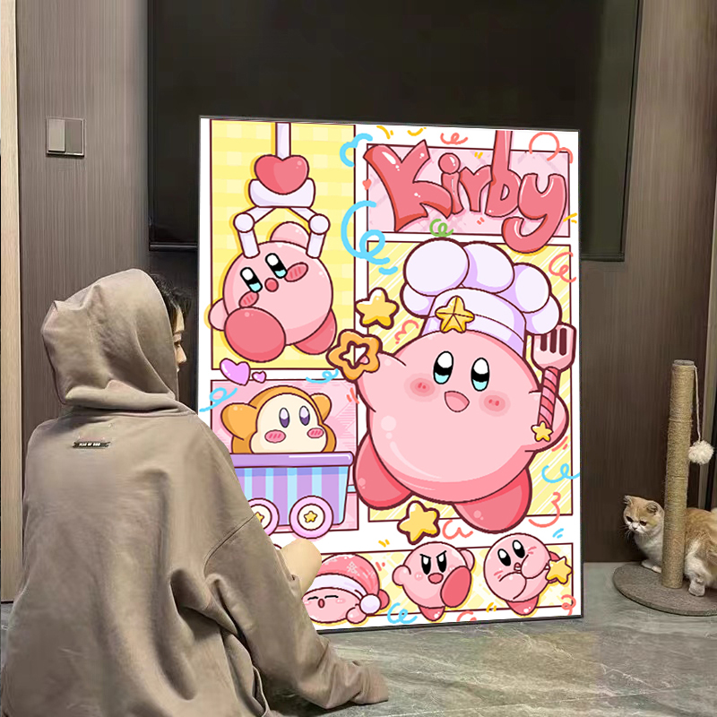 数字油画蛋仔可爱星之卡比客厅丙烯画手工diy油画儿童减压装饰画图片