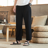 春夏薄棉麻休闲裤潮复古大码直筒裤男装运动裤6020-1，男装休闲裤，电商B275