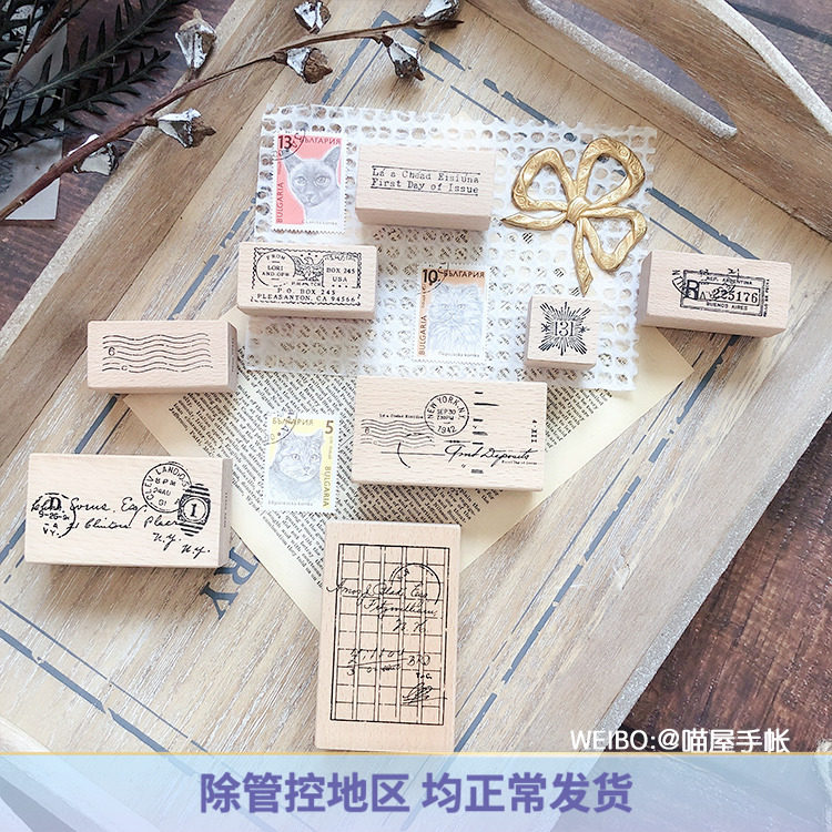 喵屋手帳複古古董英文郵戳票據郵票波浪線新品打底木質量手工印章在類目 電子詞典/電紙書/文化用品, 日常學習用品, 學生用印中 - 來自Buy2taobao.com提供專業的淘寶代購服務