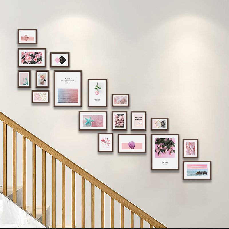 大墙面楼梯墙实木相框创意组合免打孔框架免费照片冲印洗相背景