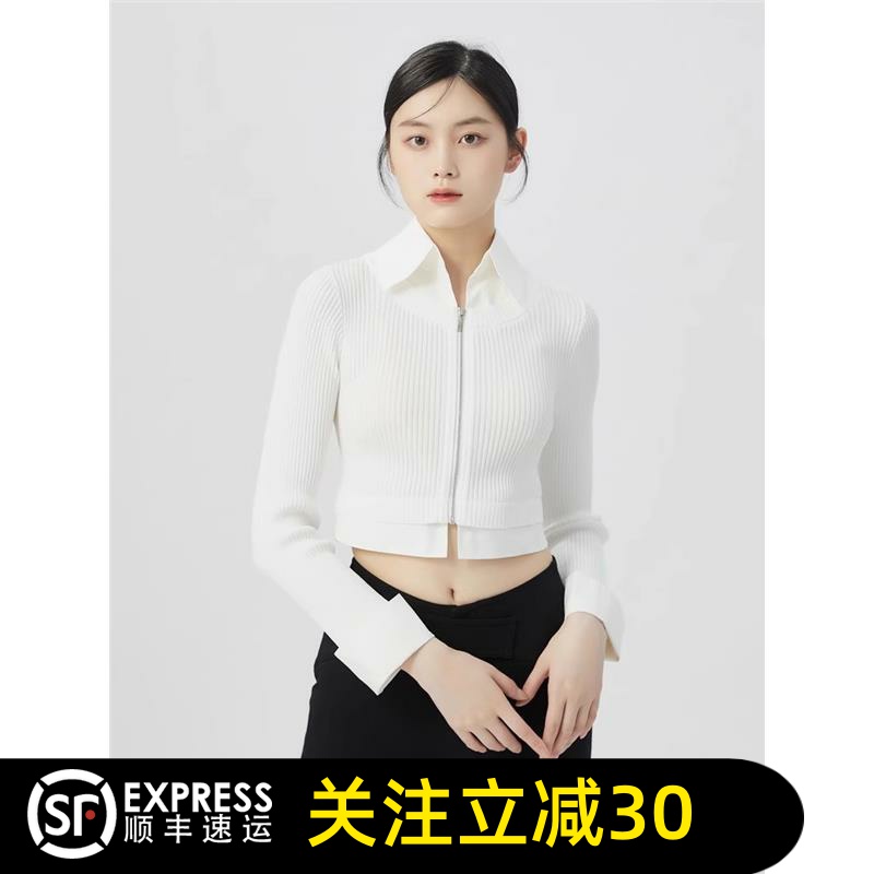 哥弟清仓官方2025秋新款假两件修身拼接拉链针织衫女5300984