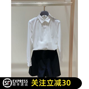 哥家法式衬衫2026秋季新款polo领竖条纹拼接职业通勤衬衣