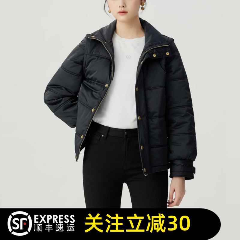 哥弟清仓官方2025春秋新款高领可拆卸袖两穿宽松新雪丽棉服女