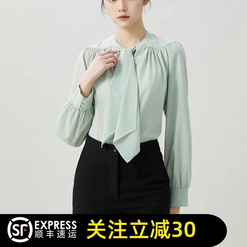 哥弟清仓2025春秋新款飘带雪纺衬衫百搭气质宽松长袖衬衣女装