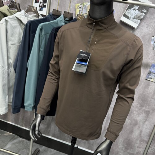 聚热暖绒高弹半拉链运动抓绒衣男