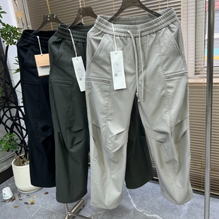 美式弯刀工装休闲裤 冬季一体绒加绒加厚宽松直筒伞兵运动长裤男