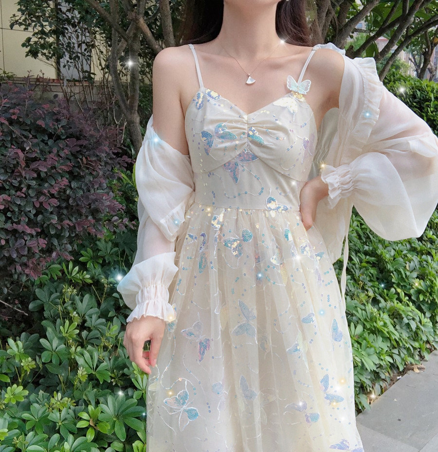 胖mm重工刺绣连衣裙大码女装复古网纱吊带裙遮肚显瘦度假仙女裙夏