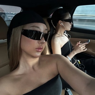 P家发箍飞行员式男女款墨镜超弯弧度镜框方圆大脸Y2K太阳眼镜潮