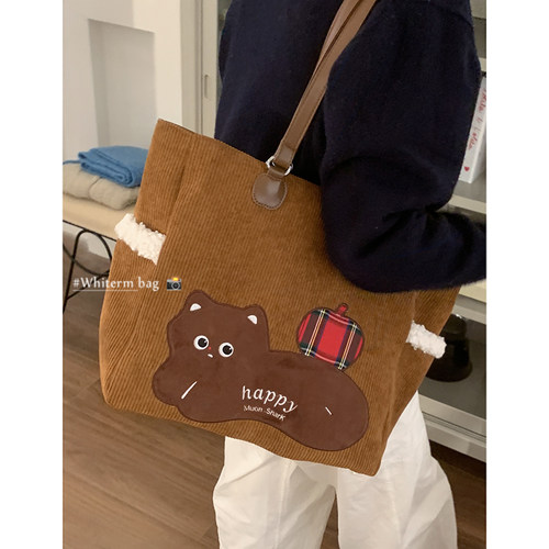 卡乐儿灯芯绒托特包大容量羽绒包