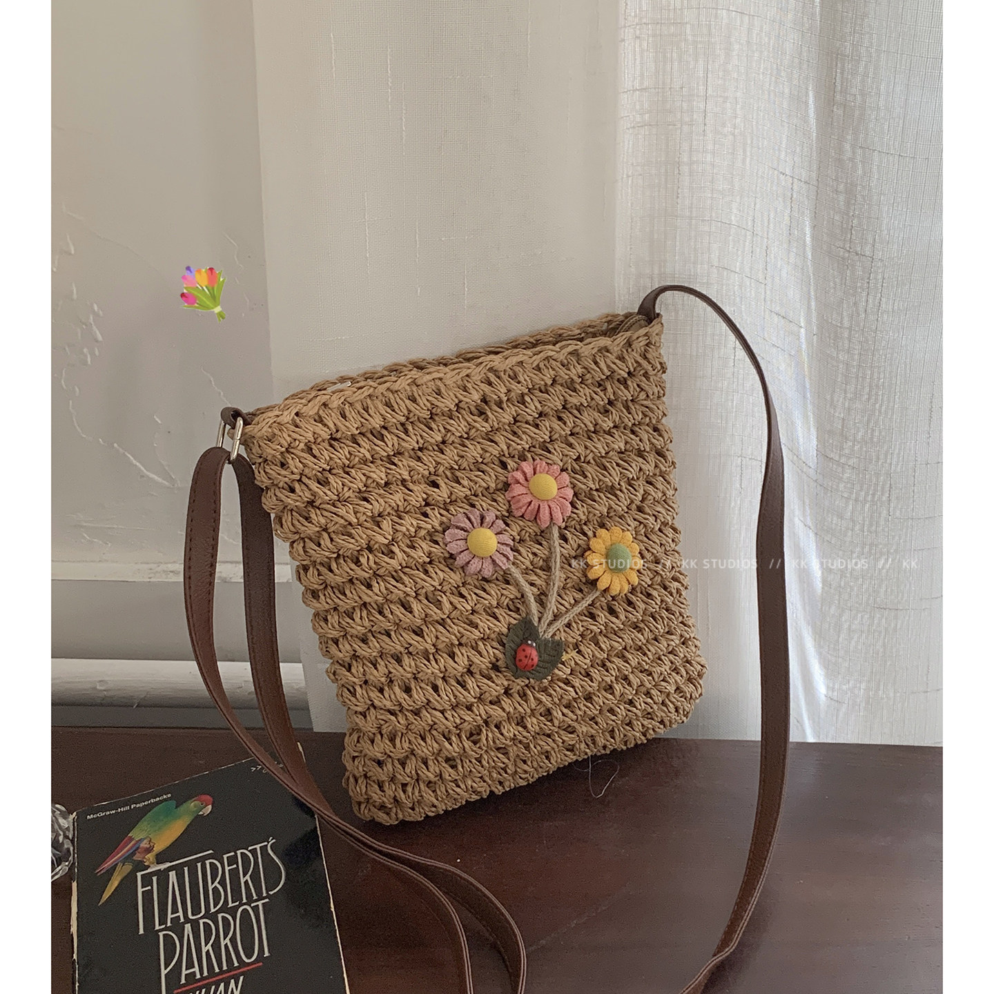 夏季民族风花朵草编包包女2026新款潮时尚复古手机包度假风编织包