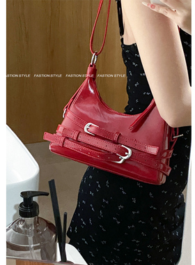 红色腋下包包女式2024新款夏天时尚手提小方包高级感小众单肩包