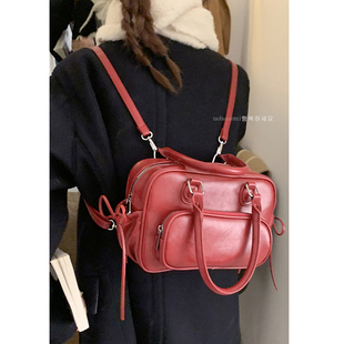 复古学院风双肩包包女2024新款潮时尚韩国手提公文包大容量背包