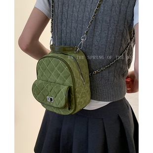 复古小香风双肩包包女秋冬2025新款潮韩国菱格链条背包手提旅行包