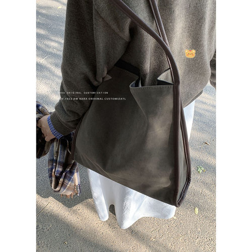 秋冬复古鹿皮绒腋下包包女2024新款潮韩国托特包休闲大容量单肩包