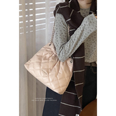 潮时尚 小香风菱格链条包包女2024春季 新款 水桶包百搭斜挎垃圾袋包