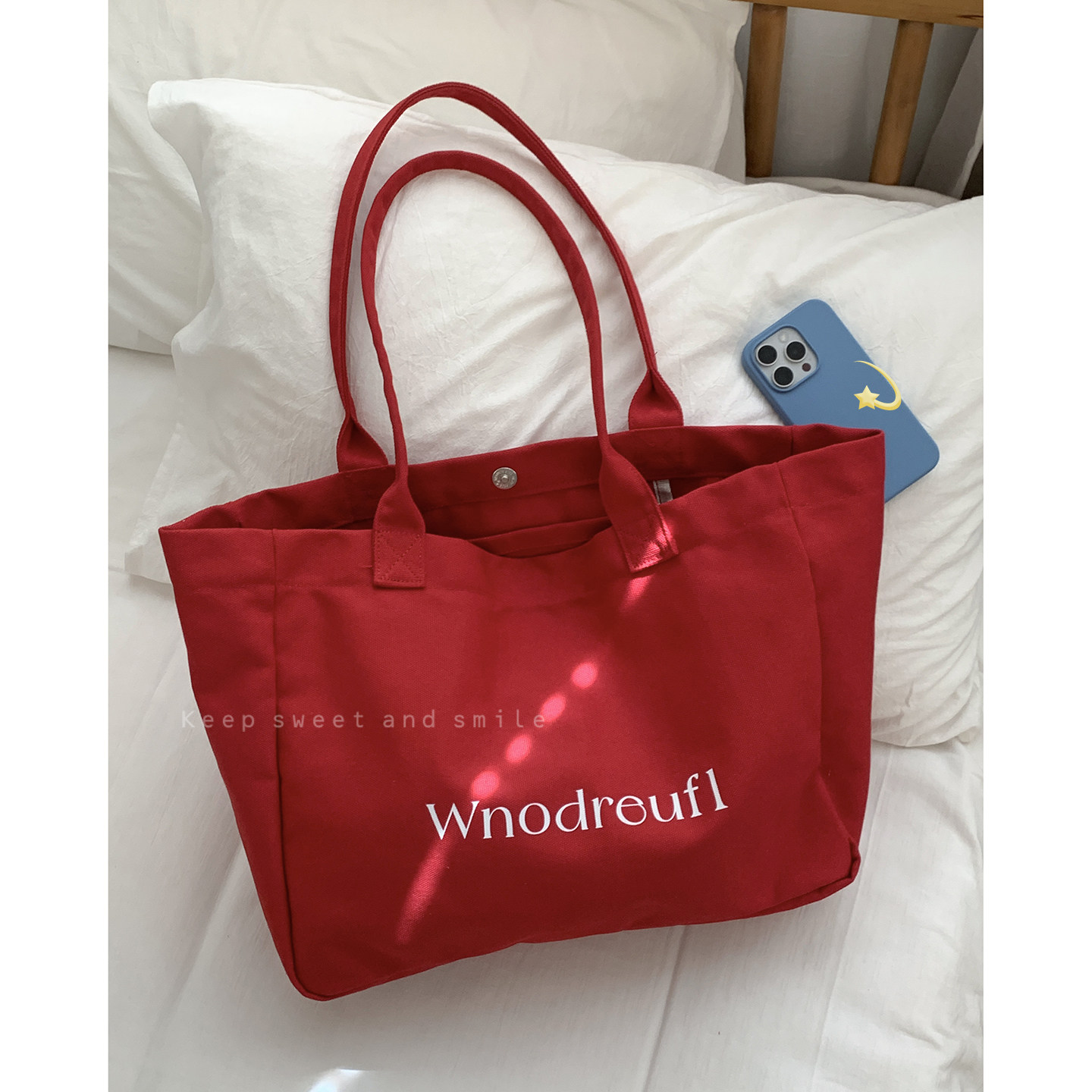 红色字母帆布包包女2026新款潮时尚韩国托特包休闲大容量购物袋