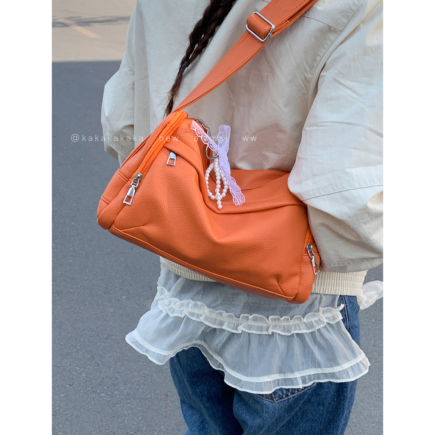 韩国休闲斜挎包包女2026新款潮时尚超软荔枝纹腋下包大容量托特包