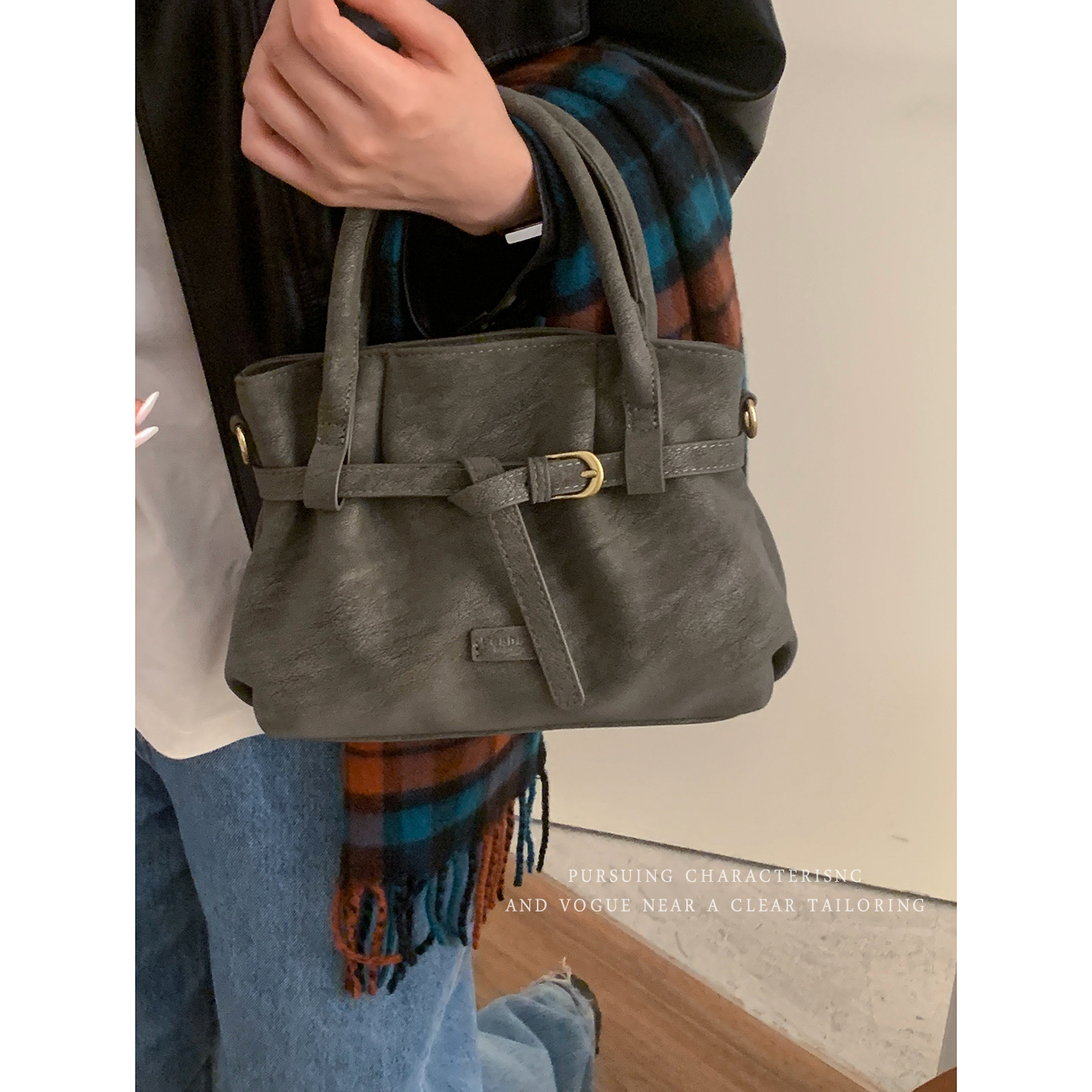 卡乐饿废土风复古手提小托特包