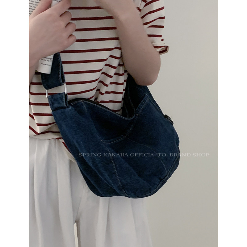 牛仔布包包女2023新款潮韩国托特包学生上课大容量斜挎包大马鞍包,箱包皮具/热销女包/男包,托特包,淘宝优惠券,粉丝福利购,淘宝优惠卷