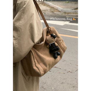 英伦复古麂皮绒公文包包女2025新款 韩国腋下包大容量通勤包 潮时尚