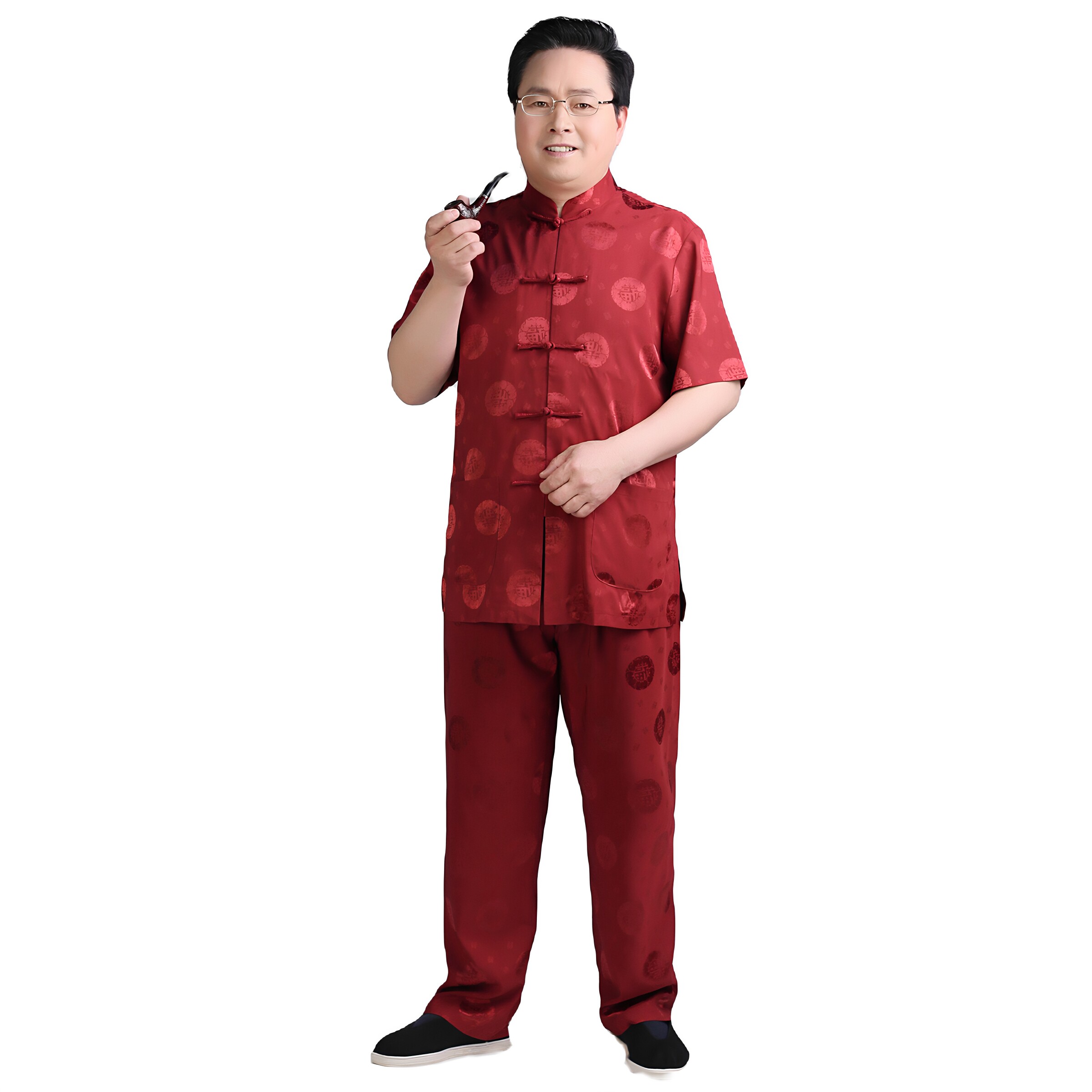 爸爸生日唐装男夏季真丝短袖中老年人中式爷爷高端夏装中国风套装