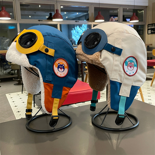 中大童飞行员滑雪眼镜防风雷锋帽子秋冬男女童加绒保暖宝宝护耳帽