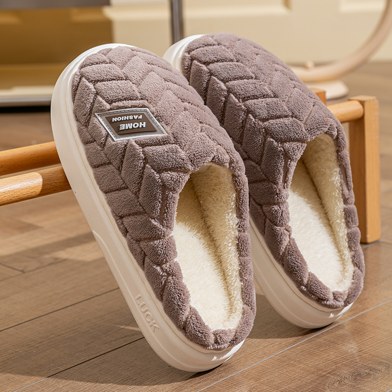 毛绒棉拖鞋秋冬季男士家居保暖厚底防滑2025新款家用情侣踩屎感女