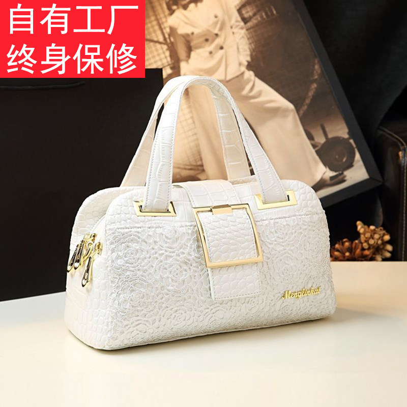 鳄鱼纹真皮女包2025新款时尚百搭休闲大包波士顿包包手提单肩斜挎