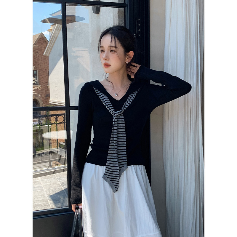 早秋披肩羊毛针织衫女韩系新款百搭V领上衣0557