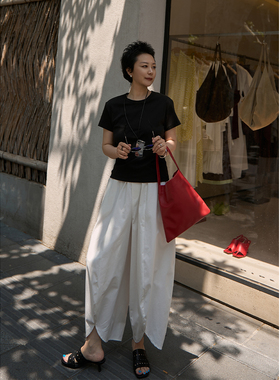 TOFOD 马蹄裤 立裁宽松廓形九分萝卜裙裤黑白花苞裤休闲百搭裤