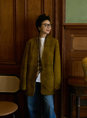 TOFOD 无花果 M1U同源长毛羊反绒皮衣 极简高级麂皮西装外套
