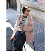 TOFOD 落日大道 P丝羊毛拼针织连帽宽松廓形双面呢大衣外套