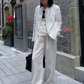 高端意大利色织软亚麻宽松阔腿直筒休闲长裤 no退no换 原890