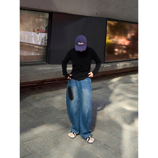 TOFOD 弯弯裤again 切割腰线 土耳其加绒牛仔裤宽松休闲裤香蕉裤