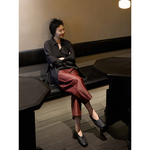 TOFOD 晚风 非遗香云纱红云纱龟裂纹阔腿裤女休闲萝卜裤弯刀裤