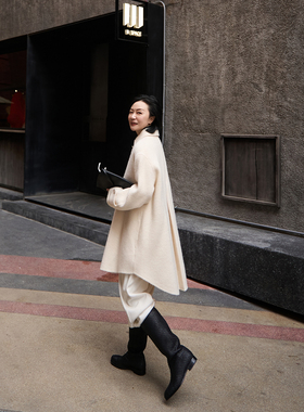 TOFOD 糯米团子 阿尔巴卡羊驼双面呢大衣中长款宽松羊毛呢外套