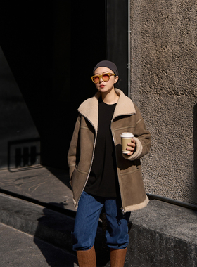 TOFOD 环游记 TTM飒爽极简皮毛一体皮草外套 宽松廓形一手长大衣