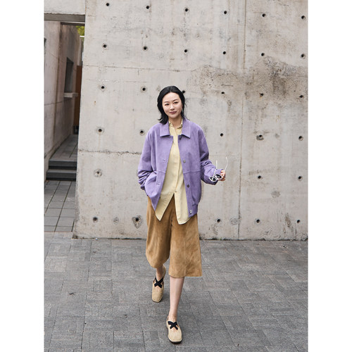 TOFOD羊皮反绒港风棒球夹克女