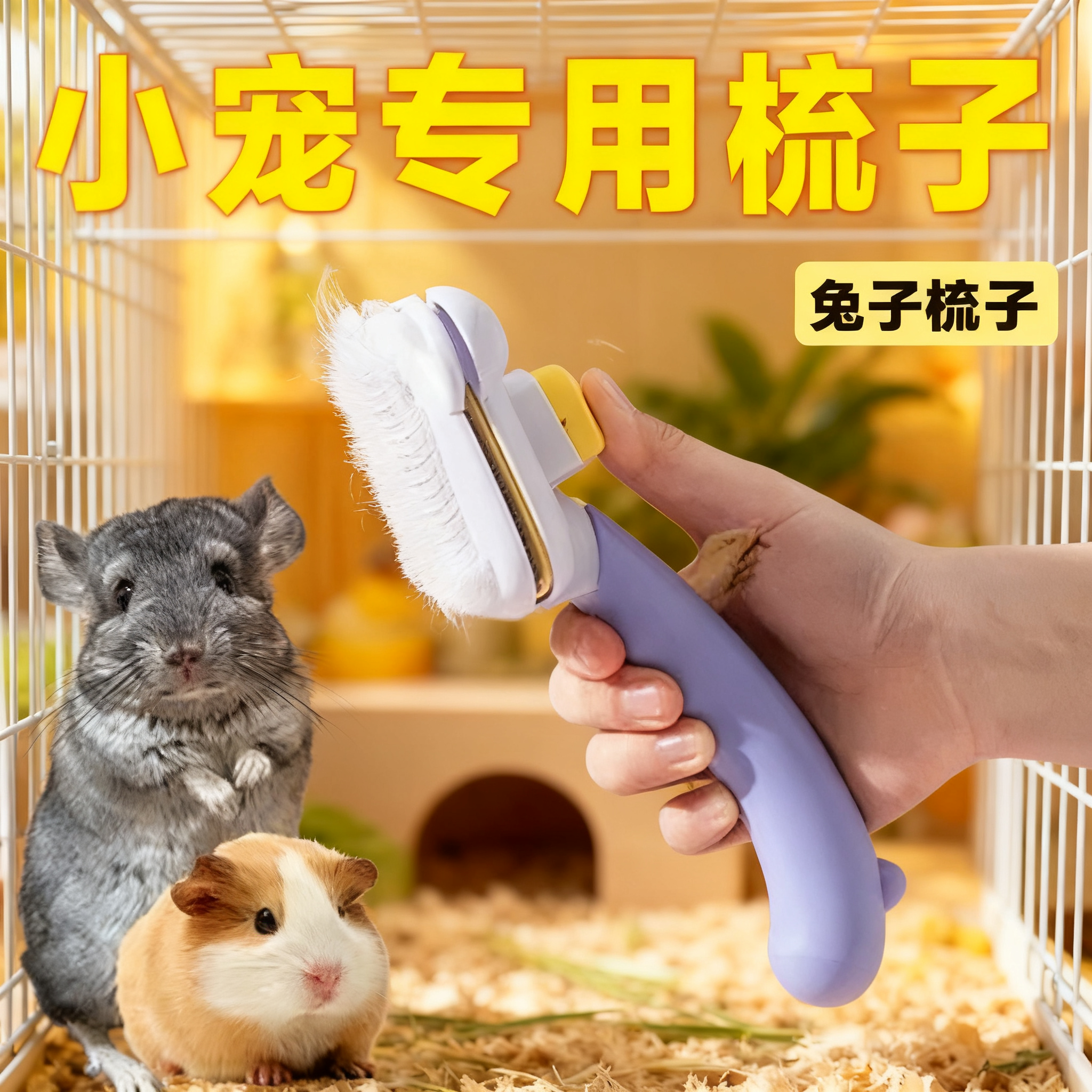龙猫梳子去浮毛神器按摩解闷宠物侏儒垂耳兔子荷兰猪梳毛器毛刷